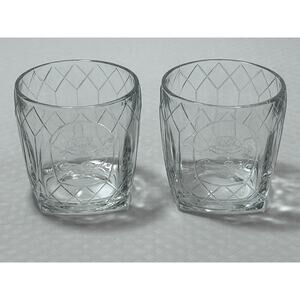 2 CROWN ROYAL‎ Whiskey Cathedral Clear Embossed Square Base Rocks Bar Glasses